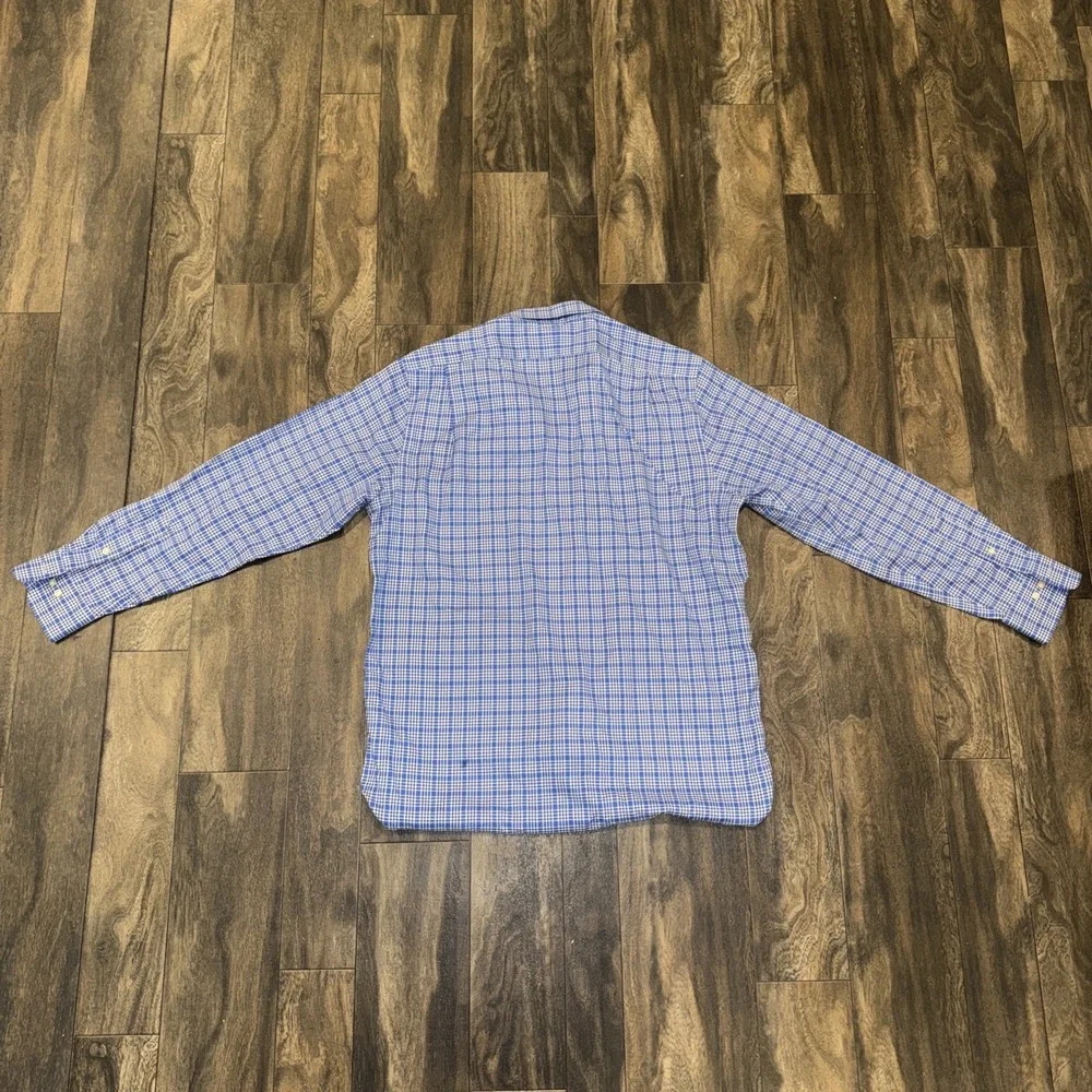 Polo Ralph Lauren‎ Plaid Button-Down Long Sleeve Shirt Blue Easy Care Men's Sz L